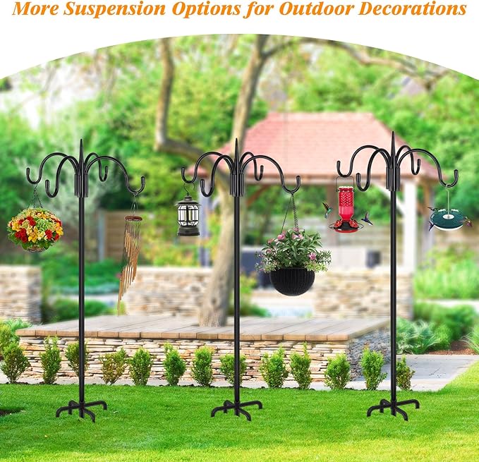 FEED GARDEN [Upgrade Version 76 Inch Four Shepherd Hooks for Outdoor,Bird Feeder Pole with 5 Prong Base, Adjustable Shepard Hooks for Hanging Plant, Solar Lanterns, Wind Chimes, 2 Pack
