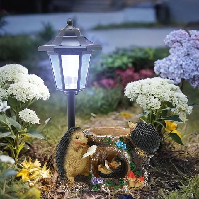 Solar Garden Outdoor Decor Statues Warm Hedgehog Family of Three with Light,Outside-Outdoor Decorations Sculptures for Patio Yard Lawn Walkway Ornaments Clearance Gifts for Mom Grandma Birthday