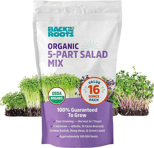 Back to the Roots 100% Organic 5-Part Salad Seeds | 1 Pound Non-GMO | Nutrient Dense, Easy to Grow, Rich in Fiber