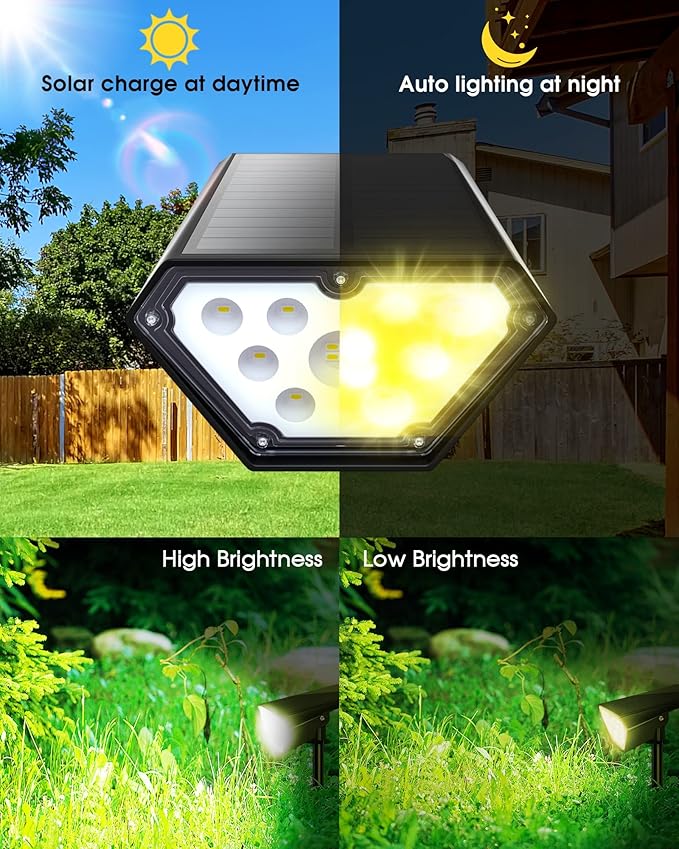 Biling Solar Spot Lights Outdoor, Bright 700 Lumen IP67 Waterproof Adjustable Landscape Lights for Patio Pathway Yard Garden Driveway Pool - Warm White (10 Pack)