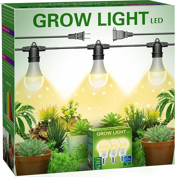 Briignite Hanging Grow Light, 3 Grow Light Bulbs with 8.86ft Power Cord, Replaceable Bulbs E26 Base, Linkable Hanging Plant Light, LED Full Spectrum Grow Lights for Indoor Plants 300W Equivalent