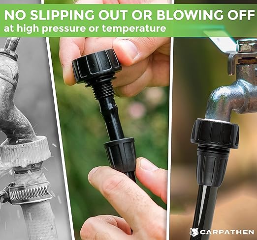 Carpathen Drip Irrigation Parts 5/16-6 Pack: 3 x PVC Female Hose Thread Non-Swivel Adapter to 5/16" tubing and 3 x Barbed Threaded End Plugs - Drip Irrigation Fittings