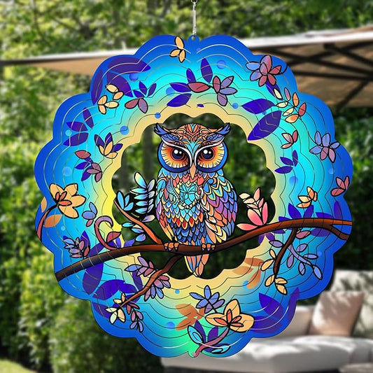 Owl Metal Wind Spinners Owl Gifts for Mom Women Grandma,12inch Hanging Wind Spinner for Outdoor&Indoor Decor Wind Kinetic Christmas Mother Ornament Gifts for Yard Garden Decoration