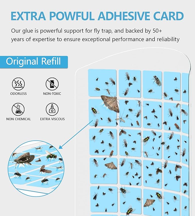 Flying Insect Trap for Indoors, Bug Killer Light Trap for Fruit Flies, Gnats, Moths, and Houseflies, 1 Device + 4 Refills, Best Fly Traps for Home, Kitchen, Bedroom, Plant Area, Garages