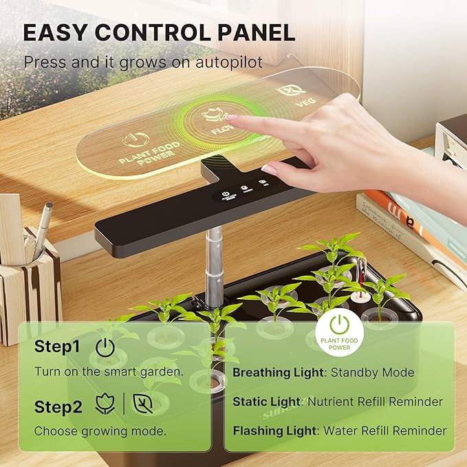 Hydroponics Growing System Kit 12 Pods, 24W LED Grow Light Indoor Garden, 4L Water Tank with Quiet Pump, Adjustable Height Herb Garden Planter Indoor Kit, Gardening Gifts, Black