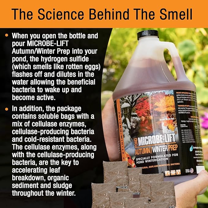 MICROBE-LIFT AUTPREPGK Autumn and Winter Prep Seasonal Conditioner for Ponds and Outdoor Water Gardens, 1 Gallon Liquid and 8 2-Ounce Packets