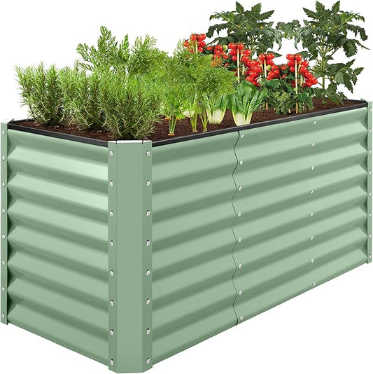 Best Choice Products 4x2x2ft Outdoor Metal Raised Garden Bed, Deep Root Planter Box for Vegetables, Flowers, Herbs, and Succulents w/ 119 Gallon Capacity - Sage Green