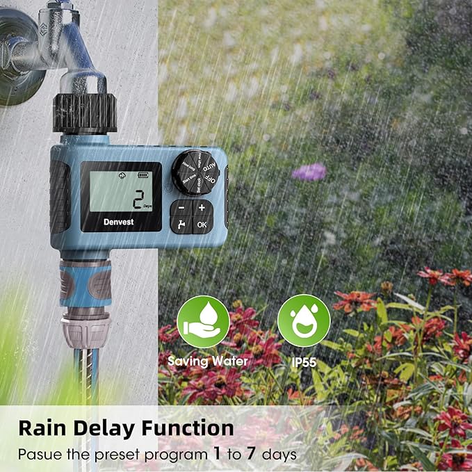 Hose Timer, Water Timer for Garden Hose Faucet, Sprinkler Timer Outdoor, Irrigation Timer with Rain Delay/Manual for Garden/Outdoor Hose, Yard, Lawns, 1 Outlet