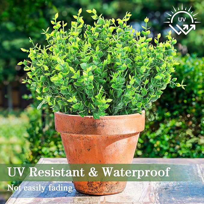 24 Bundles Fake Plants Greenery Stems,Artificial Plants for Outdoor,No Fade Faux Plastic Plants for Hanging Indoor,St Patricks Day Decoration Garden Porch Window Box Home Wedding Farmhouse