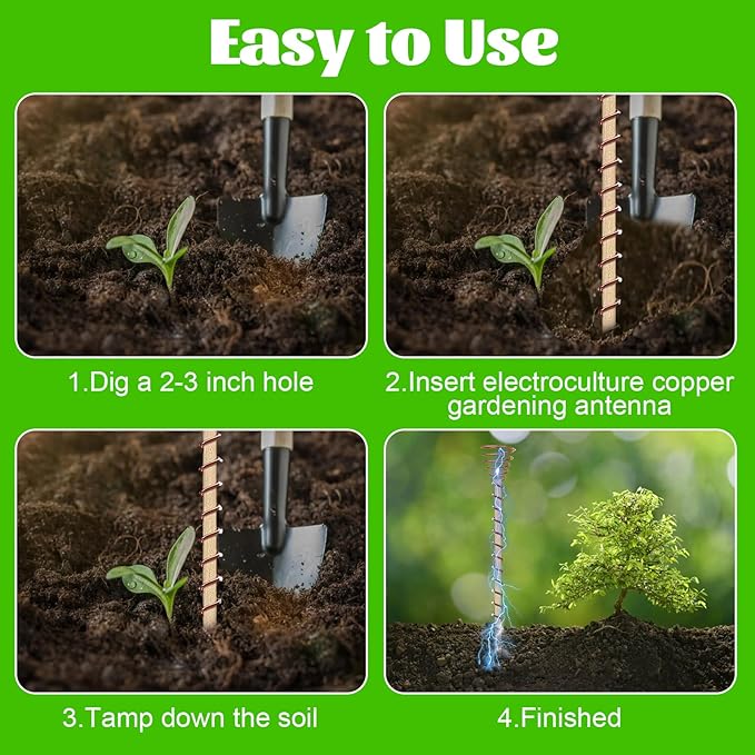 18 Pack 13.8" Electroculture Copper Gardening Antenna, Long Electroculture Plant Stakes, Copper Coils for Gardening Plants Fruits Vegetables Growth, High-Yield,Eco-Friendly, 3 Garden Tools Included
