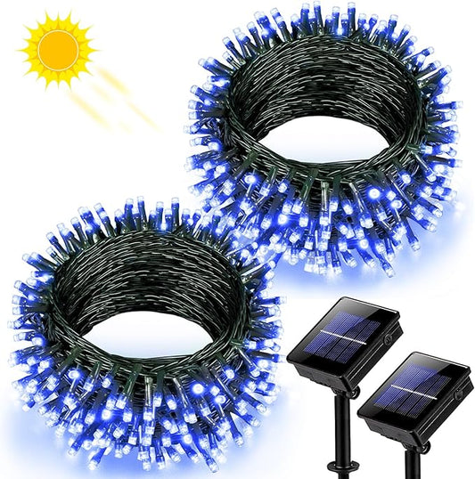 2 Pack Solar String Lights for Outside, Each 79Ft 240LED Solar Lights Outdoor, 8 Modes Waterproof Solar Powered Fairy Twinkle Lights for Backyard Patio Tree Party Garden Decoration, Blue