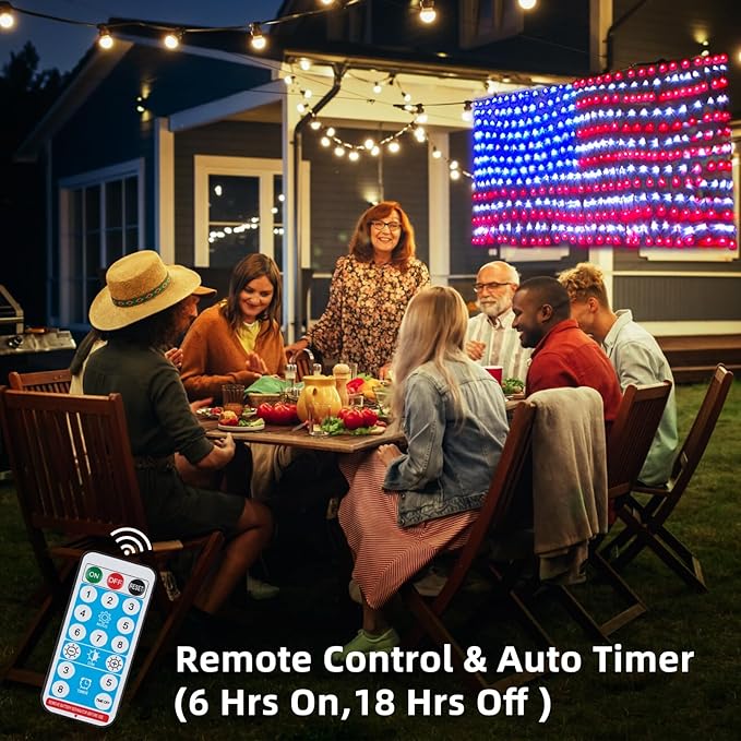 Solar American US Flag Lights [Solar & USB 2 Power Way], 420 LEDs Waterproof USA Net Lights, 6.75 FT x 3.53 for Garden, 4th of July, Independence Day Decoration