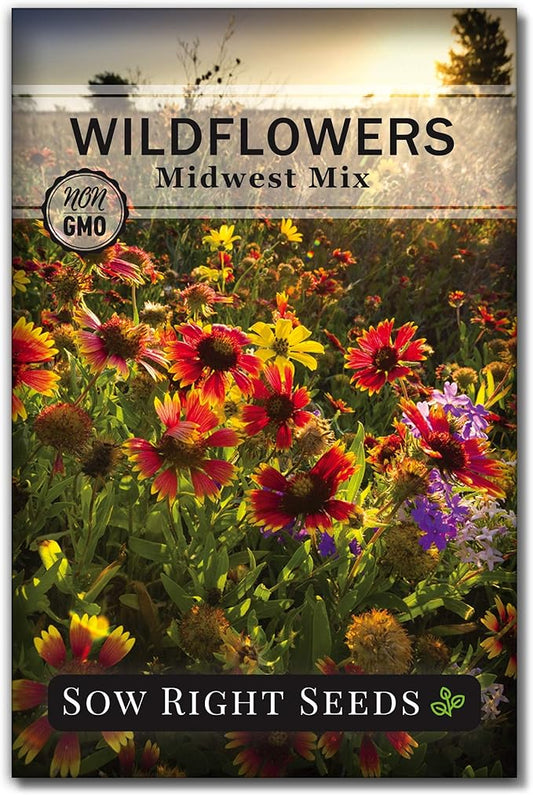 Sow Right Seeds - Wildflowers Seeds Mix for Planting in Midwest - Non-GMO Heirloom Varieties to Grow a Wild Flower Garden - Perennial and Annual Flowers to Attract Pollinators - Colorful Blooms (1)