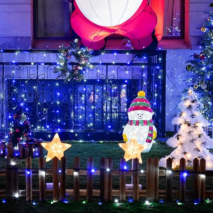 JMEXSUSS 250LED Christmas String Lights 91.5ft Extendable Green Wire Christmas Lights Outdoor Waterproof, 8 Modes LED String Lights Indoor for Tree Wedding Party Garden Patio Decoration, Blue & White