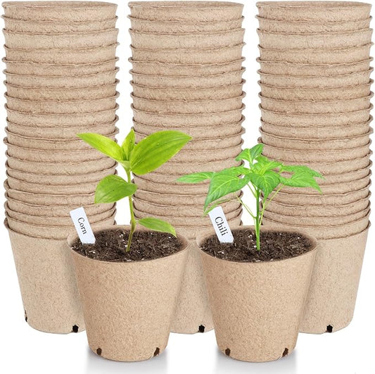 66 Pack Organic Peat Pots, 3.15 Inch Nursery Pot, Round Plant Seedling Pots with Drainage Holes, Small Seed Starting Starter Tray Bulk, Garden Germination Container with 66 Planting Labels (8 cm)