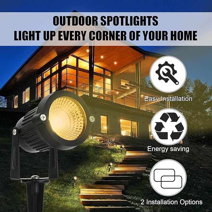 LED Landscape Spotlights Low Voltage 5W 12V 24V Garden Pathway Lights Waterproof IP66 Warm White Walls Trees Flags Outdoor Landscape Lights with Stakes