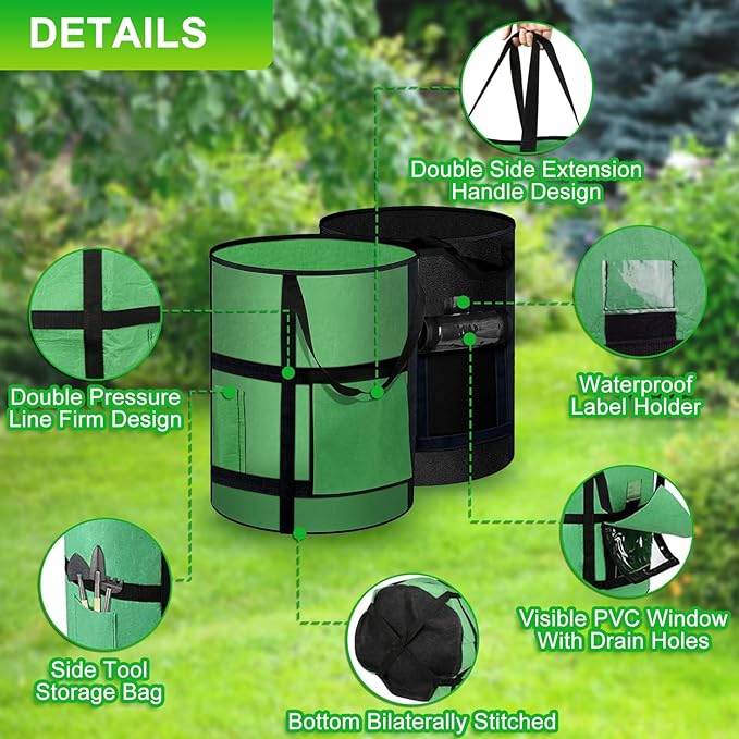 Grow Bags 6Pack - 10 Gallon Potato Grow Bags with Window to Harvest, Thickened Fabric Pots with Handles, Garden Bags to Grow Vegetables, Potatoes Tomato Chili Carrot