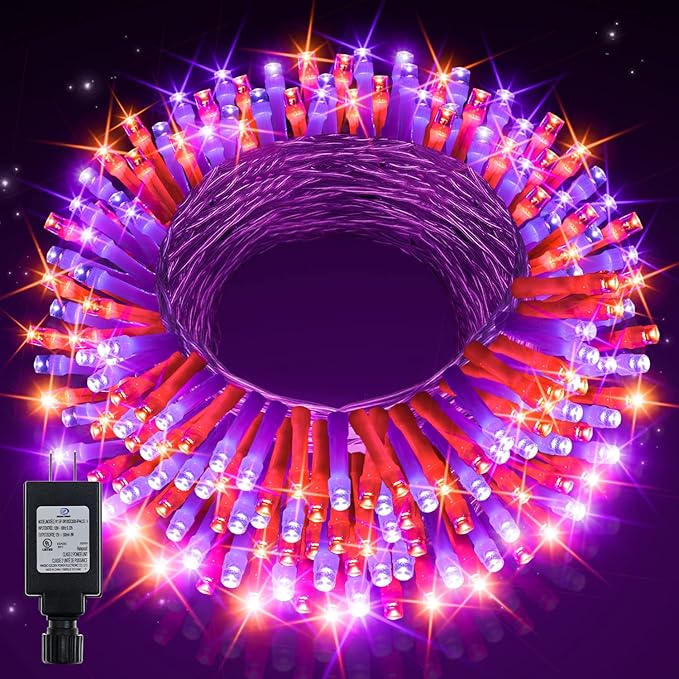 Ollny Halloween Outdoor String Lights - 60 FT 180 LED Orange and Purple Decorations, Waterproof Fairy Plug-in, 8 Modes and Timer for Party, Yard, Door, Christmas Decor