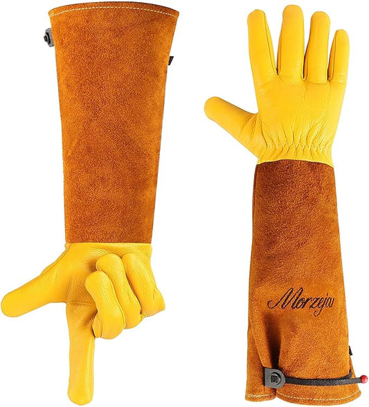 Gardening Gloves for Men&Women, [2024 Updated] Professional Rose Pruning Gloves Thorn Proof, Adjustable Cuff, Breathable Leather Cowhide Long Garden Gloves,Garden Gifts & Tools for Gardener,Yard Work