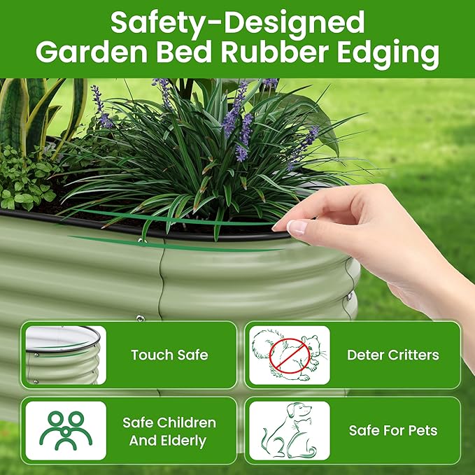 5x2x1.4 Ft Raised Garden Bed, Planter Box Outdoor with Rubber Edge Zinc-Aluminum-Magnesium Stainless Steel Durable Metal Garden Beds Kit for Vegetables, Flowers, Herbs and Succulents, Light Green