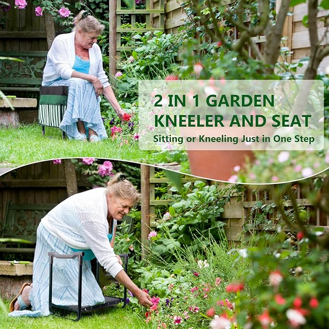 Garden Kneeler and Seat with Upgraded Widened 10 Inch Thick Kneeling Pad,Garden Kneeler Stool Heavy Duty,Folding Garden Chair, Bench Stool with 2 Tool Pouches Gifts for Parent
