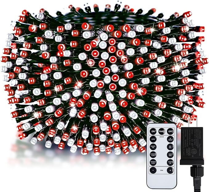 Minetom Red & White Christmas Lights, 66ft 200 LED Outdoor Christmas Tree Lights with Remote, 8 Modes Christmas String Lights Plug-in Mini Xmas Tree Lights with Timer for Outside Garden Party Decor