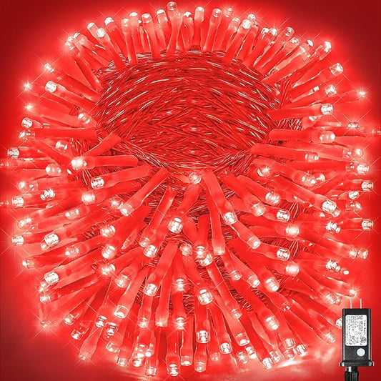 500 LED Red Christmas Lights, 165ft Red String Lights 8 Modes Clear Wire, Connectable Waterproof Plug in Red Twinkle Lights for Tree Bedroom Indoor Outdoor Christmas Decorations
