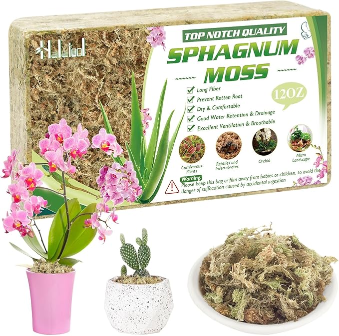 Halatool 12OZ Orchid Moss Sphagnum for repotting, 16QT Dried Sphagnum Moss for Plants Indoor, Maintain Air Humidity and Improve Soil Acidity, Natural Media for Orchid Plant Growth