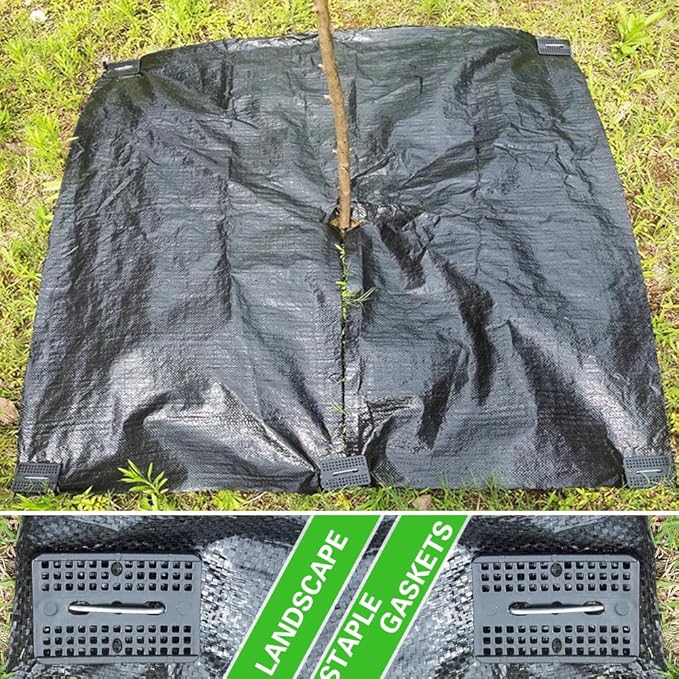 Bakulyor 100 Pcs Landscape Staples + 100 Pcs Gasket, 6 Inch Garden Stakes Staples 11 Gauge U Shaped Galvanized Lawn Landscape Pins, Heavy Duty Yard Ground Pin for Weed Barrier Sod Fabric Decorations