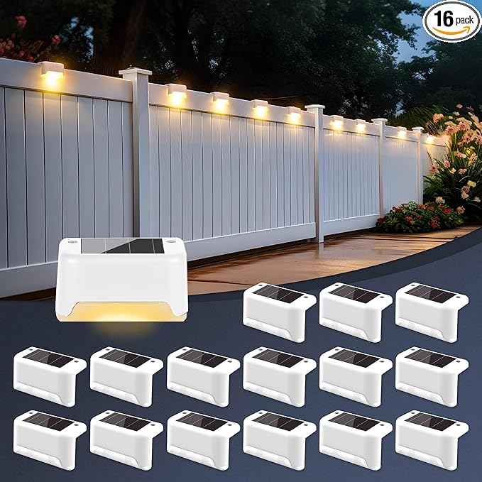 SOLPEX Solar Fence Lights Outdoor 16 Pack, Solar Step Lights Waterproof Led Solar Lights for Outdoor Stairs, Deck, Fence, Yard, Patio, and Balcony(Warm White)