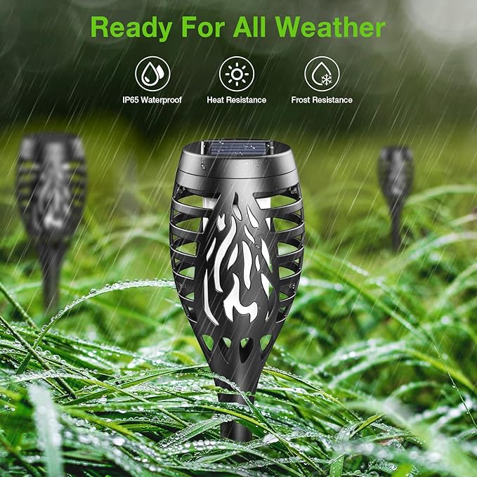 Solar Outdoor Lights, 10 Pack Solar Torch with Flickering Flame Waterproof, Solar Powered Garden Light, LED Flame Pathway Torches Lights for Yard, Patio, Outside Landscape Décor
