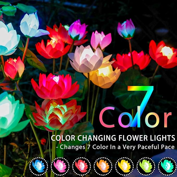 TONULAX Solar Garden Lights, Upgraded 2-Pack, Solar Lotus Flower Lights, Plastic Silk, Multi-Color, LED, Waterproof, Touch Control, 18-Hour Runtime