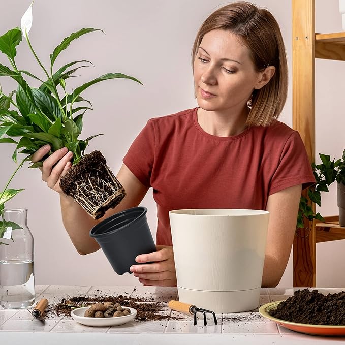 Whonline 40pcs Plastic Nursery Pots Variety Pack, 3/4/5/6 Inch Black Round Seedling Pots with Drainage Holes, Plastic Starter Pots for Planting Seeds, Flower, Succulent, Indoor Plants