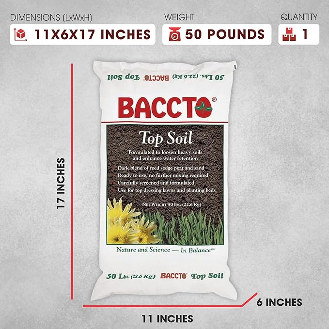 Company Baccto Top Soil for Lawns, Patchworks, Gardens, Planting Beds, and Shrub and Tree Transplant Mixtures, 50 Pounds