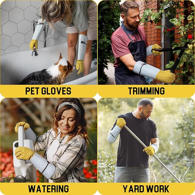 HANDLANDY Rose Gloves for Men & Women, Long Leather Gardening Gloves Thorn Proof, Best Garden Gifts & Tools for Gardener (Yellow-beige, Medium (Pack of 1))