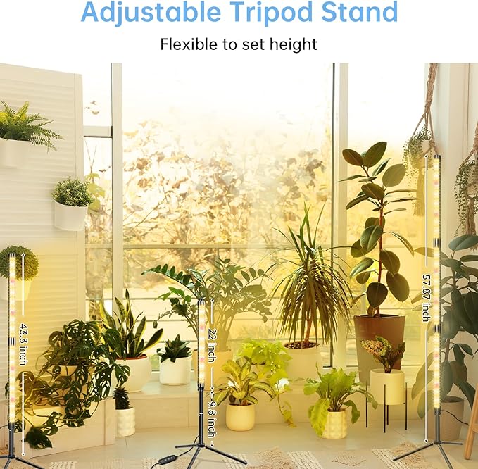 Grow Lights for Indoor Plants,32W 10 Adjustable Spectral Levels,162 LEDs Detachable Full Spectrum Plant Lights,9.8" liftable Tripod Floor Stand Plant Growing Lamp with 3/6/12H Time