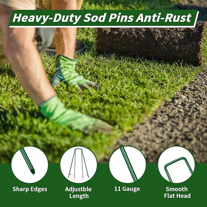 10PCS 6-Inch Galvanized Garden Landscape Staples Stakes, Heavy-Duty Sod Pins Anti-Rust 11 Gauge Garden Stakes, Plant Stakes for Weed Barrier Fabric Ground Cover Tubing Soaker Hose Drippers Irrigation
