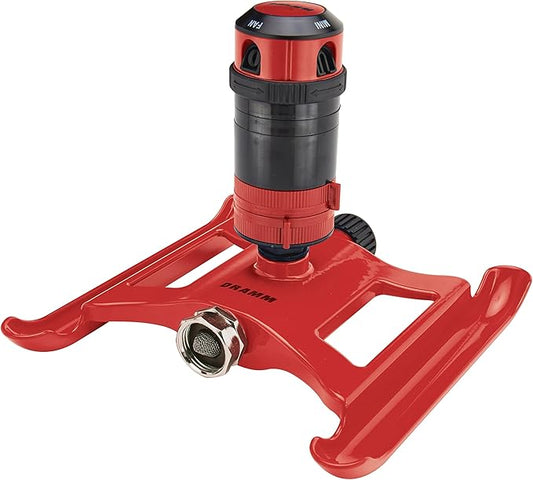 Dramm ColorStorm Gear Drive Sprinkler on Heavy Duty,Durable Metal Base, 4 Patterns, Ideal for Small, Medium & Large Areas with Pass Through Feature, Red, 40 Foot Diameter