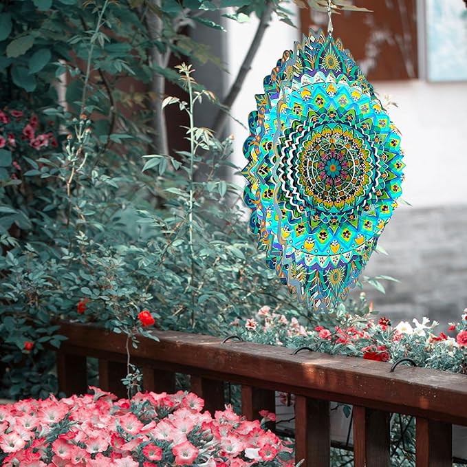 Wind Spinner Mandala Peacock Blue Ocean,Wind Spinner for Yard and Garden,Gifts for Women Mom Grandma Wife Father,12Inch 3D Kinetic Yard Art Decorations Outdoor&Indoor Christmas Decor