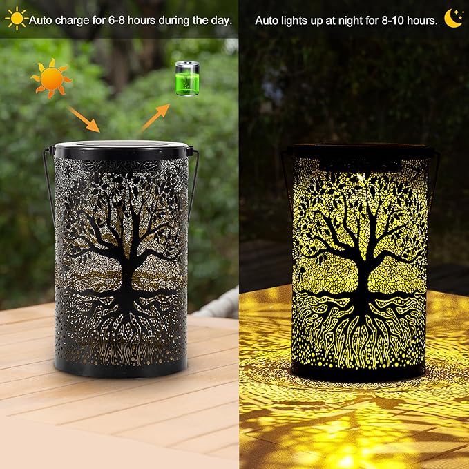 Solar Outdoor Lanterns Waterproof Hanging, Tree of Life Decorative Light Christmas Thanksgiving Birthday Gifts for Women Mom Grandma, Garden Decor for Garden Patio Yard Lawn Backyard Front Porch