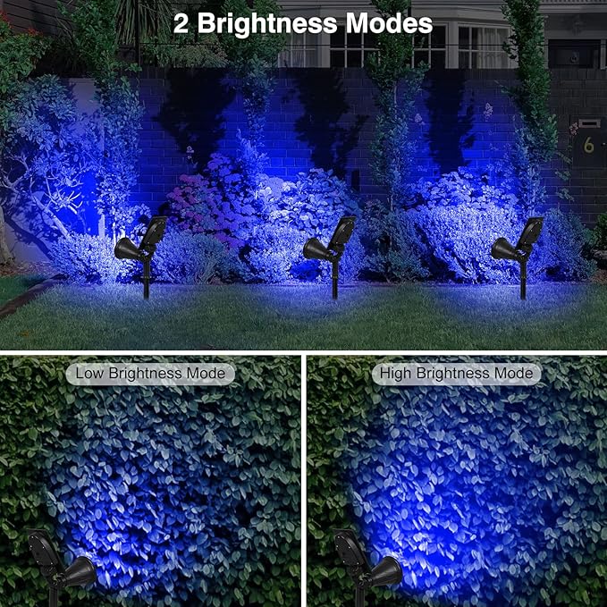 T-SUN Blue Solar Spotlights, Outdoor Waterproof Auto ON/Off Adjustable Garden Pond Lights for Tree, Patio, Yard, Driveway, Stairs, Pool Area