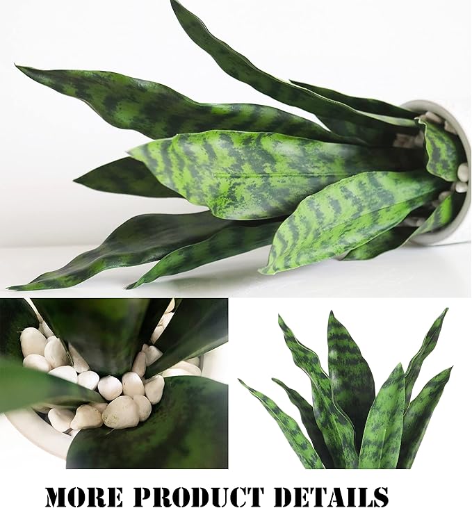 Artificial Snake Plants 16" with White Ceramic Pot Sansevieria Plant Fake Snake Plant Greenery Faux Plant in Pot for Home Office Living Room Housewarming Gifts Indoor Outdoor Decor-Green