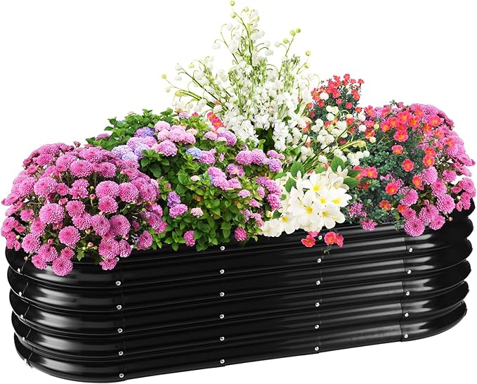 17" Tall Elevated Oval Metal Raised Garden Bed - 5ft x 2ft in Size and 0.8MM Thick Durable Planter Bed/Box for Vegetables Flowers Succulent at Patio/Garden Outdoor (Black, 5X2X1.4 FT)