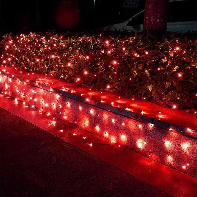 Led Christmas Net Lights Outdoor Christmas Decorations 120Led 6Ftx4Ft Connectable Waterptoof Mesh Net Lights for Trees Bushes Wedding Garden Outdoor Christmas Decorations (Red)