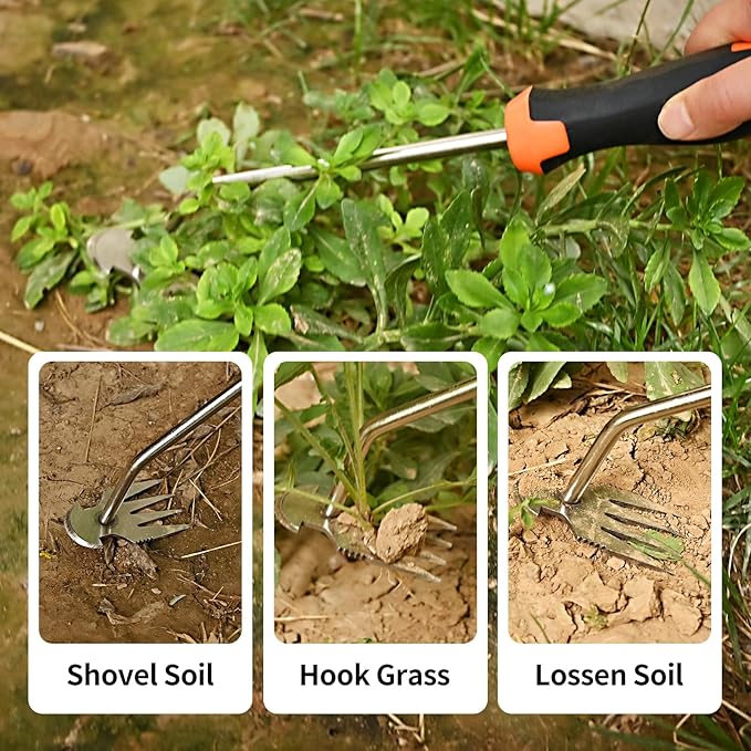 2025 Hand Weeder Tool, Rubber Handle Manual Weeder Puller Tool, Uprooting Weeding Tools, Crack Weeder Crevice, 4 Teeth Weeding Tool, Weeding Artifact Tool for Gardening (2 Pcs)