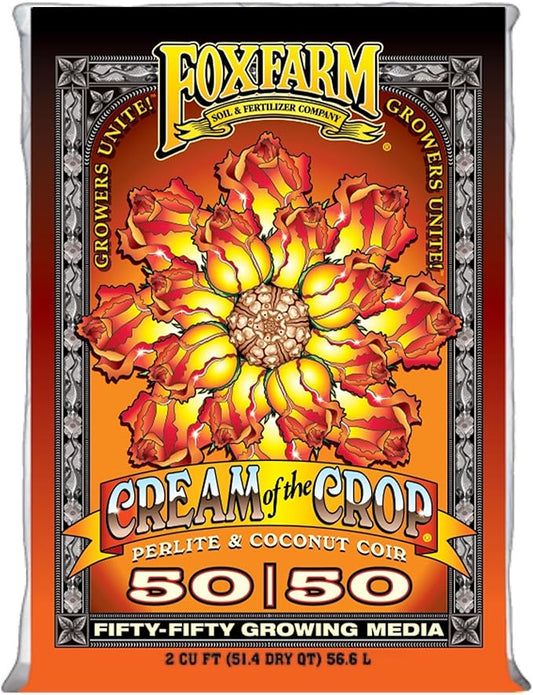 FoxFarm Cream of The Crop 50/50 Growing Media, 2cu ft - Facilitating Aeration and Drainage, for Indoor/Outdoor Container Gardens - Ideal for Use with Customized Feeding Schedules