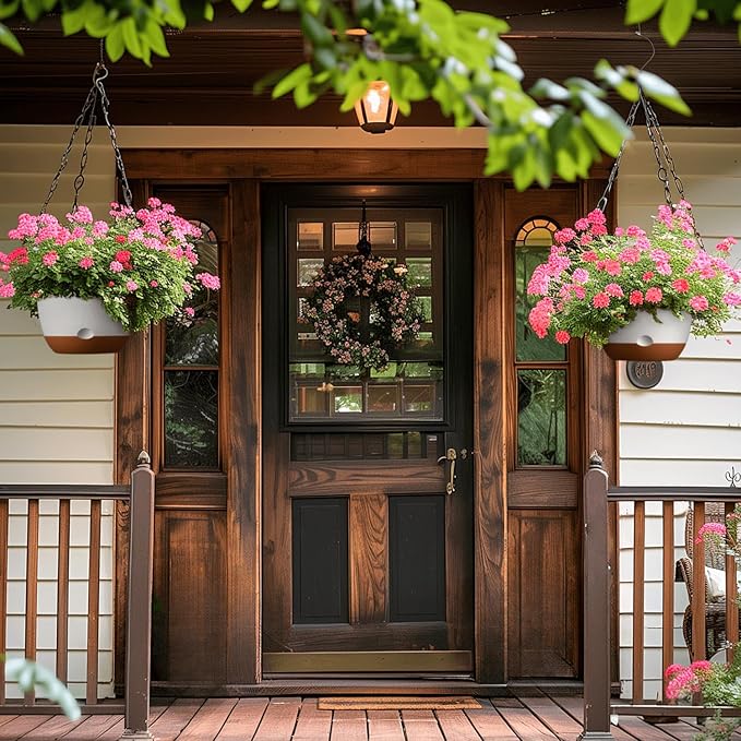 10 Inch Hanging Planters for Indoor Plants,Set of 2 Hanging Pots for Plants with Self-Watering, Outdoor Hanging Plant Pot with Drainage and 2 Kinds of Hanging Baskets Hangers for Home Decor and Garden