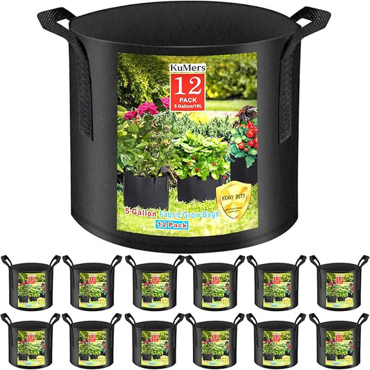 12 Pack Grow Bags 5 Gallon, 300G Heavy Duty Thickened Non-Woven Plant Bag Plant Fabric Pots with Handles Planting Bags, Pot for Plants