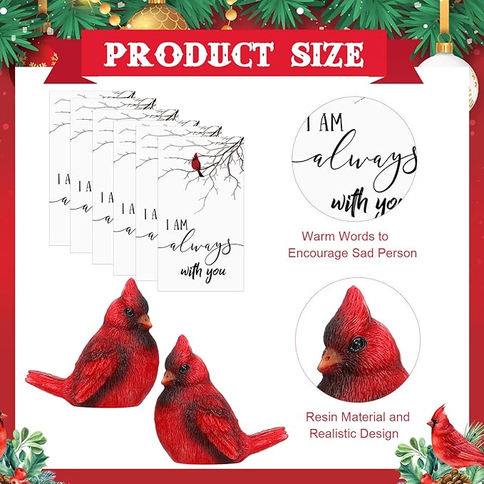 Roowest 18 Pcs Memorial Cardinal Gift Set Include Mini Red Cardinal Bird Statue Figures and Red Feathered Cards and Bags for Sympathy Memorial Gift
