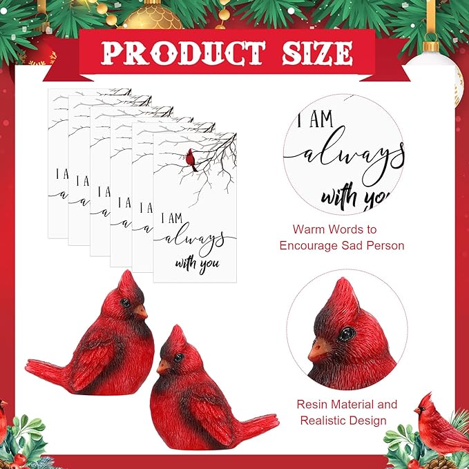 Roowest 72 Pcs Memorial Cardinal Gift Set Include Mini Red Cardinal Bird Statue Figures and Red Feathered Cards and Bags for Sympathy Memorial Gift